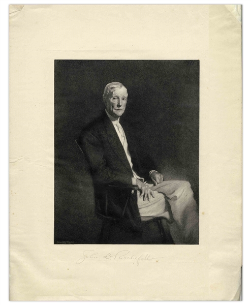 John D. Rockefeller Signed Portrait Engraving -- Measures 13'' x 17.25''